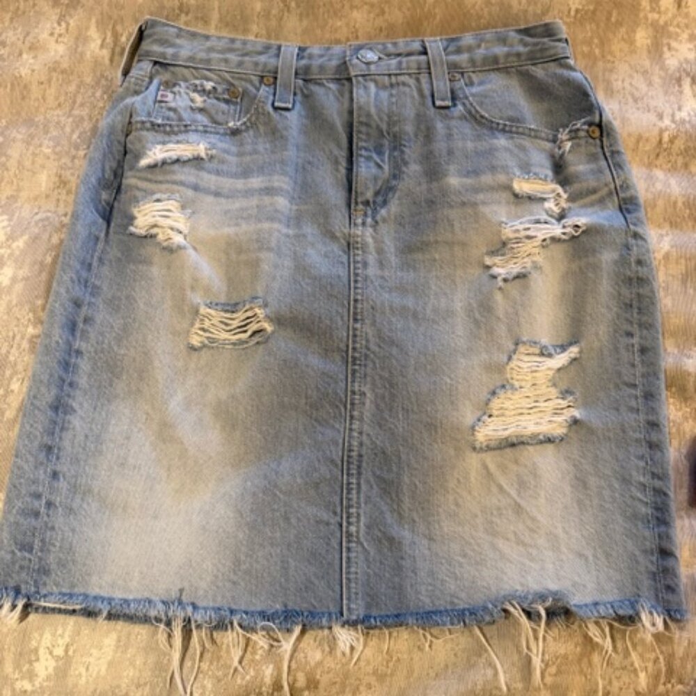 AG distressed denim skirt